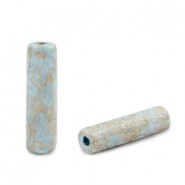 DQ Greek Ceramic bead Gold spot Tube 20x5mm Haze blue